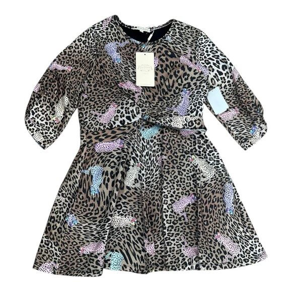 Hannah Banana Brown Animal Print Twist Front Fit and Flare Dress Girl 14 - Picture 1 of 2